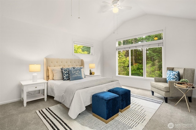 7645 Dogwood Ln SE, Snoqualmie, WA 98065 - bedroom with carpet floors, vaulted ceiling, and ceiling fan