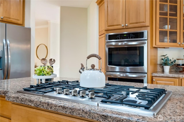 8228 NE 187th Way, Kenmore, WA 98028 - kitchen with appliances with stainless steel finishes, glass insert cabinets, and light stone counters