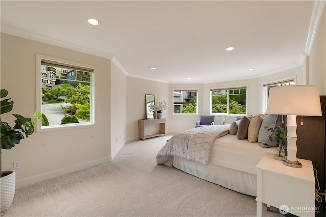 8228 NE 187th Way, Kenmore, WA 98028 - carpeted bedroom featuring ornamental molding, multiple windows, and recessed lighting