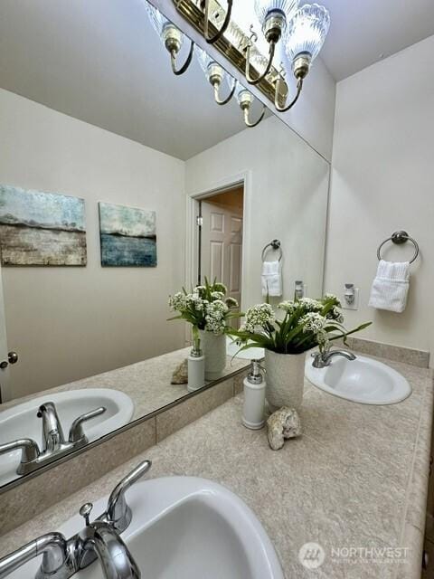 8228 NE 187th Way, Kenmore, WA 98028 - full bathroom with a chandelier and double vanity