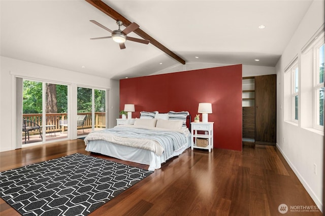 2127 170th Ave NE, Bellevue, WA 98008 - bedroom with access to exterior, wood finished floors, and ceiling fan