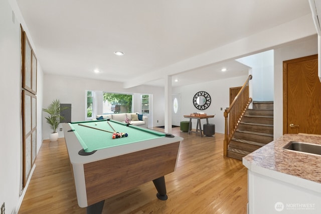 3028 124th St SE, Everett, WA 98208 - rec room with billiards table, light wood finished floors, and recessed lighting