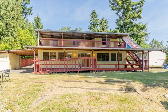 10410 206th Ave E, Bonney Lake, WA 98391 - back of property featuring a lawn, a deck, and stairs