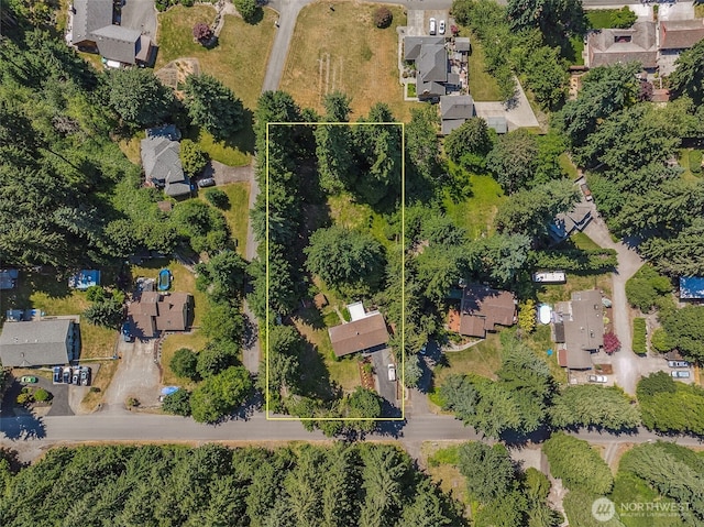 12820 E 129th St, Puyallup, WA 98374 - aerial perspective of suburban area with property boundaries highlighted