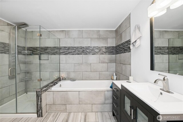 1612 SW 304th St, Federal Way, WA 98023 - full bathroom featuring vanity, a garden tub, and a shower stall
