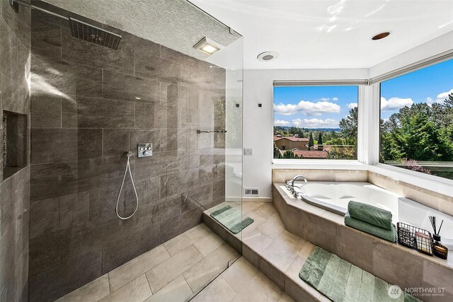 11115 NE 95th St, Kirkland, WA 98033 - full bath with a tile shower, a bath, and tile patterned floors