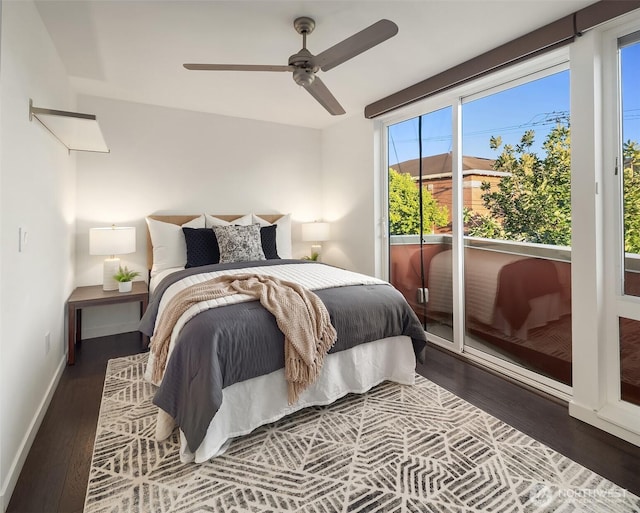 252 E Roanoke St, Seattle, WA 98102 - bedroom with access to exterior, wood finished floors, and ceiling fan