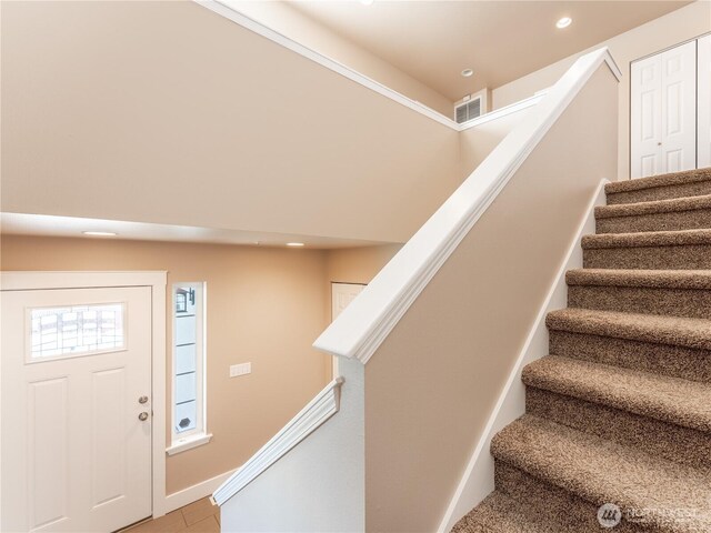 2422 Highland View Dr, East Wenatchee, WA 98802 - entryway featuring stairs, recessed lighting, and light tile patterned floors