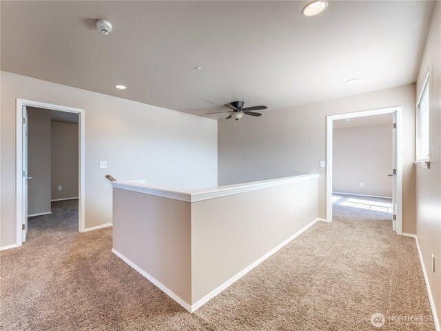 2422 Highland View Dr, East Wenatchee, WA 98802 - hall with light carpet, an upstairs landing, baseboards, and recessed lighting