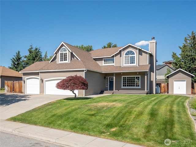 2422 Highland View Dr, East Wenatchee, WA 98802 - traditional home featuring a garage, driveway, a chimney, a porch, and roof with shingles