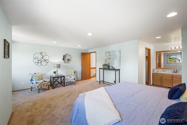 3905 109th Pl SE, Everett, WA 98208 - bedroom featuring light carpet, recessed lighting, and ensuite bathroom