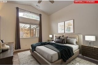 2518 NE 82nd Way, Vancouver, WA 98665 - bedroom with lofted ceiling and a ceiling fan