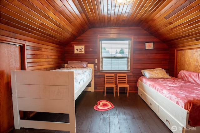 50 Blackberry St, Forks, WA 98331 - bedroom with vaulted ceiling, wood ceiling, wooden walls, and hardwood / wood-style floors