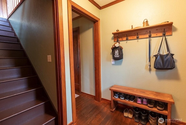50 Blackberry St, Forks, WA 98331 - staircase with wood finished floors and crown molding