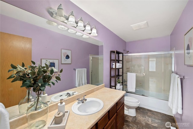 21721 SE 299th Way, Kent, WA 98042 - full bathroom with vanity, enclosed tub / shower combo, and stone finish flooring