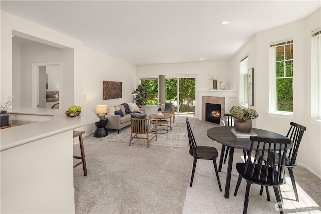 5100 Talbot Pl S Unit F, Renton, WA 98055 - living area featuring light carpet, a tile fireplace, and recessed lighting