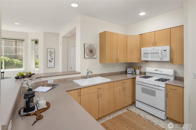 5100 Talbot Pl S Unit F, Renton, WA 98055 - kitchen with white appliances, light countertops, recessed lighting, and light brown cabinets