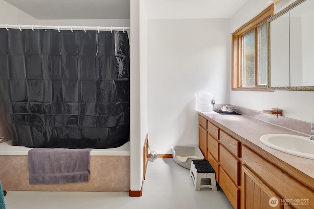 8120 Gordon Rd, Concrete, WA 98237 - full bathroom with vanity and shower / bath combo with shower curtain