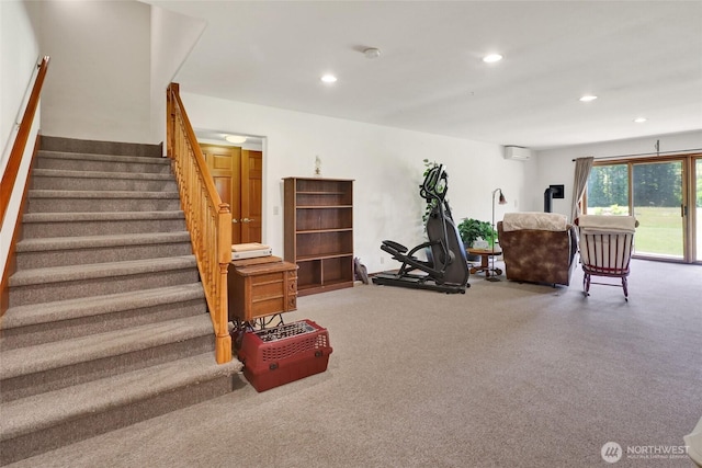8120 Gordon Rd, Concrete, WA 98237 - living area featuring stairway, recessed lighting, carpet, and a wall mounted AC