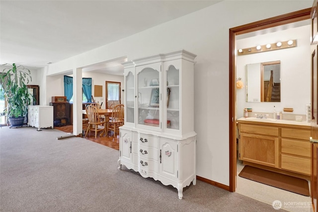 8120 Gordon Rd, Concrete, WA 98237 - hall featuring carpet flooring and a sink