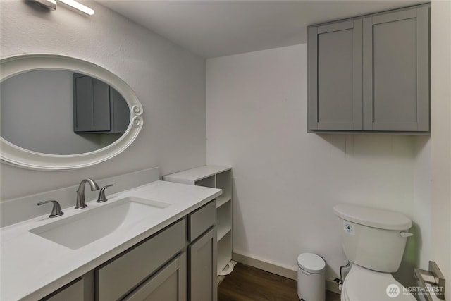 3327 170th Ave E, Lake Tapps, WA 98391 - half bathroom with toilet, vanity, wood finished floors, and baseboards