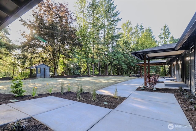 3327 170th Ave E, Lake Tapps, WA 98391 - view of patio with a shed and view of wooded area