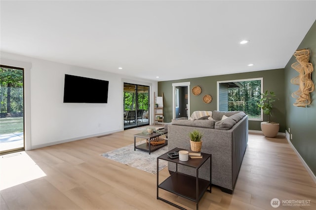 3327 170th Ave E, Lake Tapps, WA 98391 - living room featuring plenty of natural light, light wood-style floors, and recessed lighting