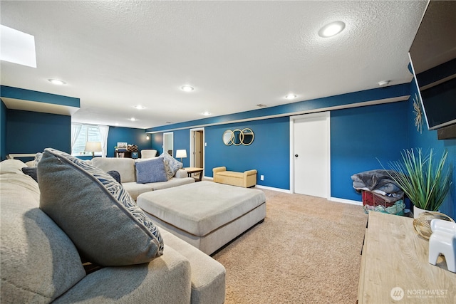2348 Rainier St, Walla Walla, WA 99362 - living room featuring carpet, a textured ceiling, and recessed lighting