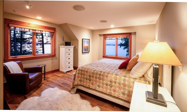 385 Sunset Ave, Orcas Island, WA 98245 - bedroom with wood finished floors, baseboards, and recessed lighting