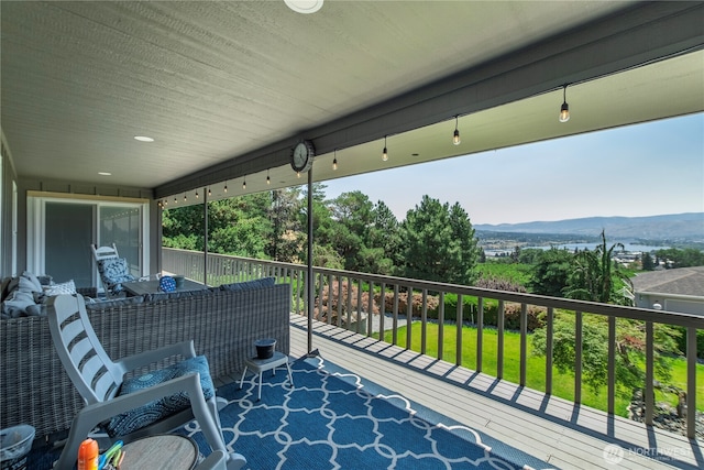 3418 Mari Lane Dr, Wenatchee, WA 98801 - wooden terrace with a mountain view and an outdoor living space