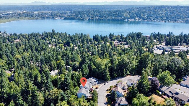 17445 NE 28th St, Redmond, WA 98052 - aerial view of property's location with a heavily wooded area and a nearby body of water