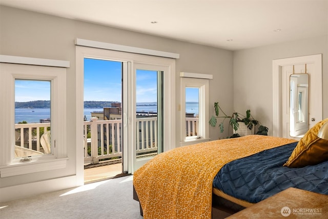 1012 2nd Ave W, Seattle, WA 98119 - bedroom with access to outside, carpet, and a water view