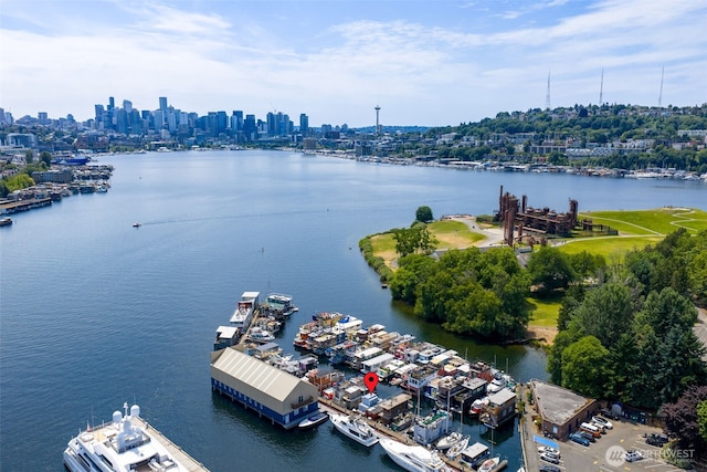 2143 N Northlake Way Unit 11, Seattle, WA 98103 - drone / aerial view of a nearby body of water and city skyline