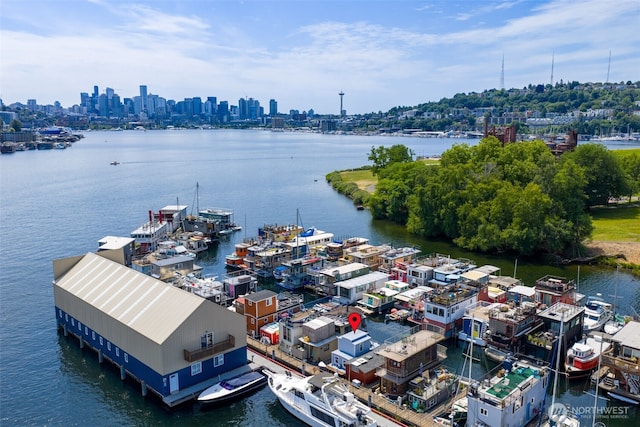 2143 N Northlake Way Unit 11, Seattle, WA 98103 - drone / aerial view of a nearby body of water and city skyline