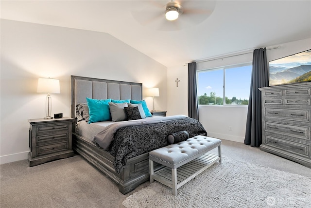3359 Terry Ln, Enumclaw, WA 98022 - bedroom featuring light carpet, lofted ceiling, and ceiling fan