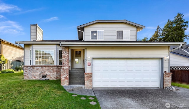 7969 W Golf Course Dr, Birch Bay, WA 98230 - traditional-style house featuring concrete driveway, an attached garage, brick siding, and a chimney