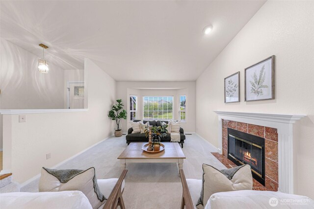 7969 W Golf Course Dr, Birch Bay, WA 98230 - living room with carpet and a tiled fireplace