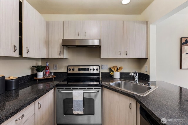 5300 Harbour Pointe Blvd Unit 302G, Mukilteo, WA 98275 - kitchen featuring under cabinet range hood, appliances with stainless steel finishes, and light brown cabinetry