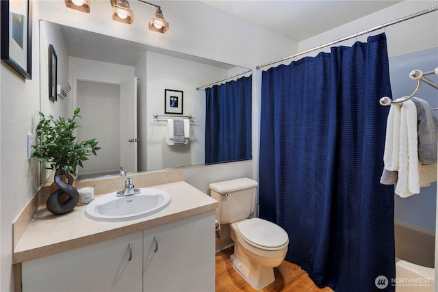 5300 Harbour Pointe Blvd Unit 302G, Mukilteo, WA 98275 - full bath featuring vanity, wood finished floors, and shower / bathtub combination with curtain