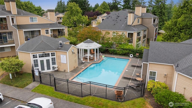 5300 Harbour Pointe Blvd Unit 302G, Mukilteo, WA 98275 - community pool featuring a gazebo, french doors, a patio, and a residential view
