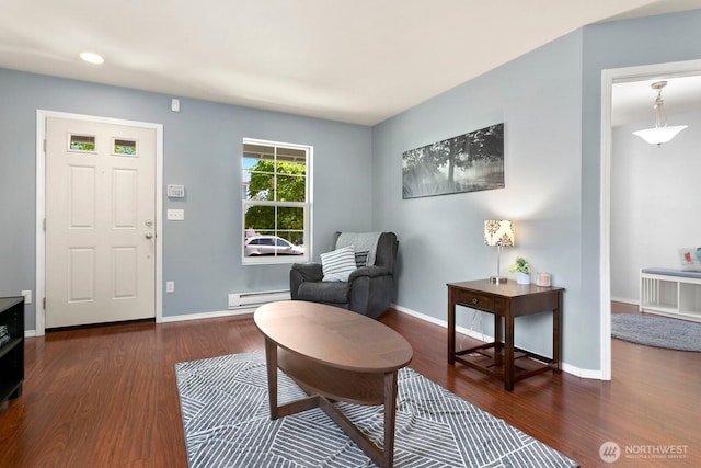 1736 E 39th St, Tacoma, WA 98404 - sitting room with wood finished floors, a baseboard heating unit, and recessed lighting