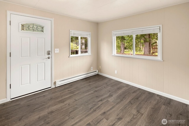 14226 44th St NE, Lake Stevens, WA 98258 - foyer with a baseboard heating unit and dark wood finished floors