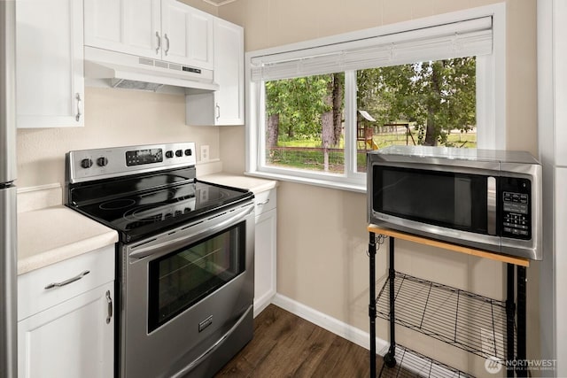 14226 44th St NE, Lake Stevens, WA 98258 - kitchen with appliances with stainless steel finishes, under cabinet range hood, light countertops, and white cabinets