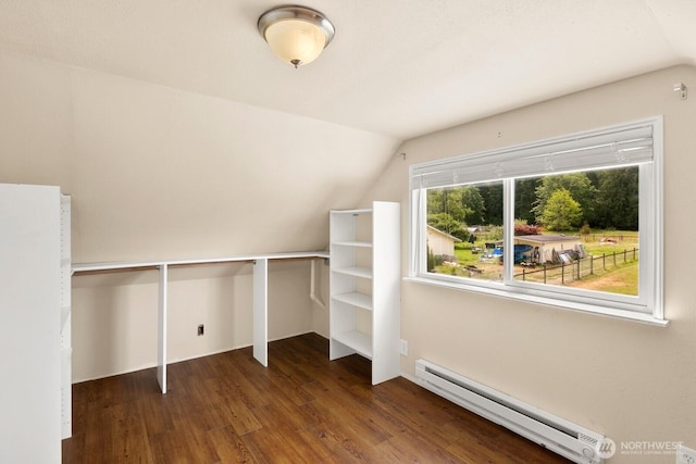 14226 44th St NE, Lake Stevens, WA 98258 - spacious closet featuring baseboard heating, vaulted ceiling, and dark wood-style flooring