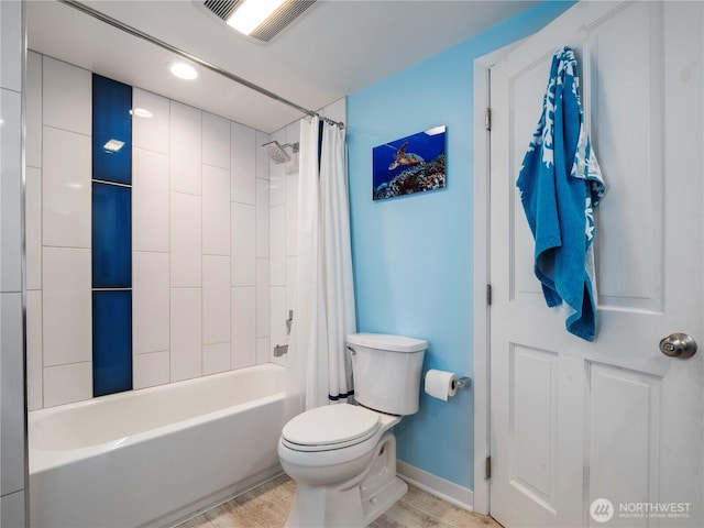 7217 20th Ave SE, Lacey, WA 98503 - full bath featuring shower / bath combination with curtain, wood finished floors, and recessed lighting