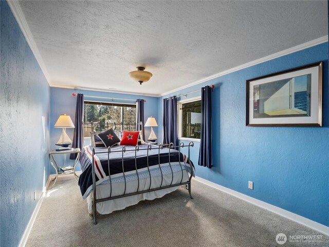 7217 20th Ave SE, Lacey, WA 98503 - carpeted bedroom with a textured wall, a textured ceiling, and crown molding