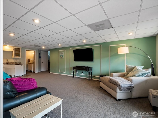 7217 20th Ave SE, Lacey, WA 98503 - living room featuring carpet, a drop ceiling, and recessed lighting