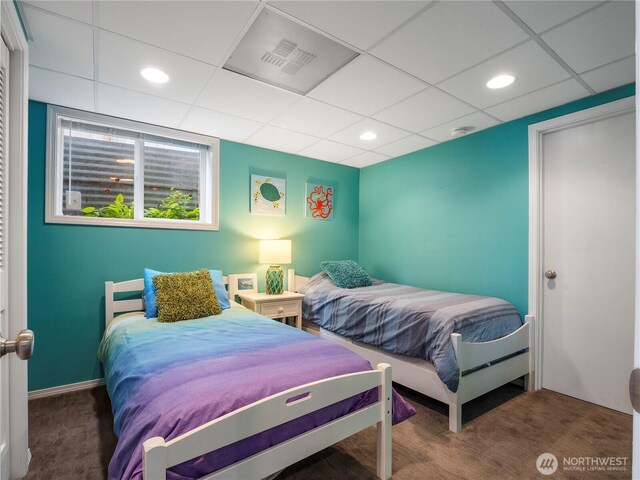 7217 20th Ave SE, Lacey, WA 98503 - bedroom with carpet, a drop ceiling, and recessed lighting