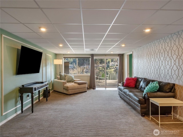 7217 20th Ave SE, Lacey, WA 98503 - living room with carpet floors, a drop ceiling, and recessed lighting