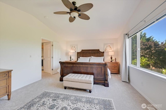 15204 48th Ave SE, Everett, WA 98208 - bedroom with vaulted ceiling, light carpet, and ceiling fan